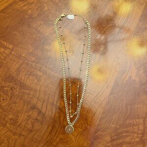 Ela Rae Layered Gold Chain Necklace – Multi-Strand with Coin Pendant